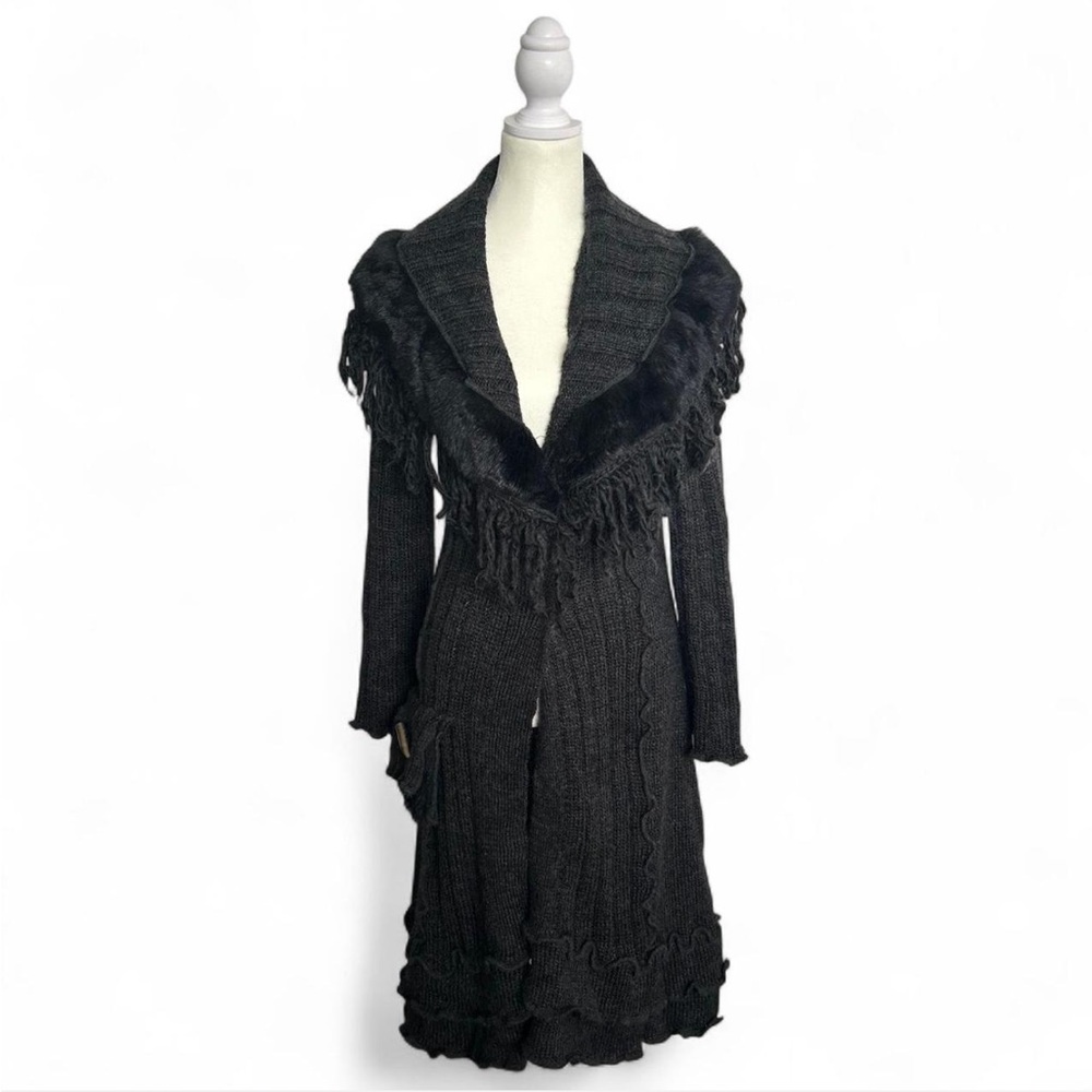 Y2k Knit Cardigan with Faux Fur Trim